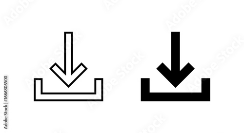 Download, save icon. Down arrow with base line symbol