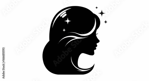 Elegant silhouette of a woman's profile with star accents  