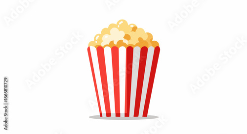 Popcorn in red and white striped box on white background  