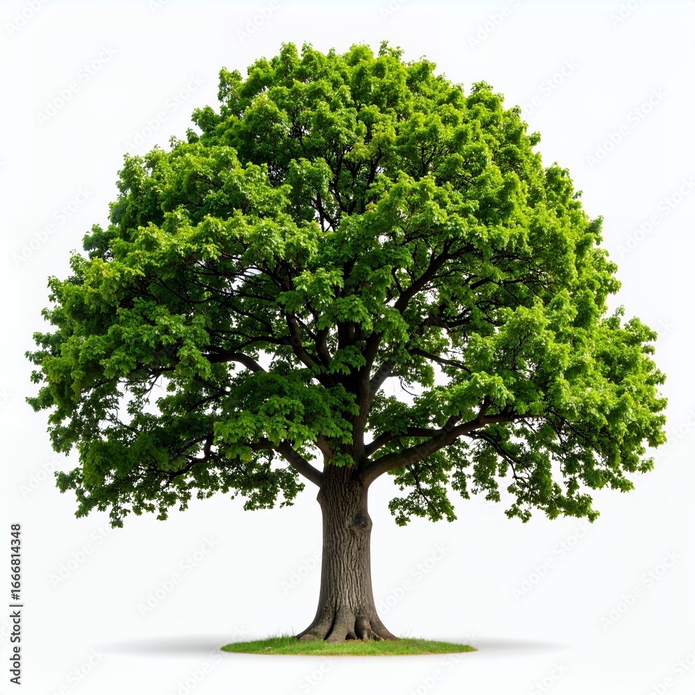 Obraz premium Majestic tree with lush green leaves standing tall against a bright backdrop on white background