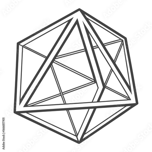 Geometric icosahedron wireframe structure on white background
