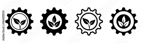 Set of gear with leaf icon vector symbol. Representing innovation, solution, and natural	