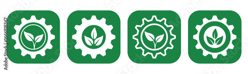 Set of gear with leaf icon vector symbol. Representing innovation, solution, and natural	