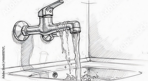 Faucet pouring water into sink