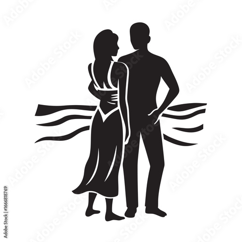 Romantic Beach Sunset Couple Silhouette Vector Artwork