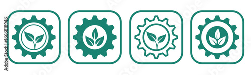 Set of gear with leaf icon vector symbol. Representing innovation, solution, and natural	