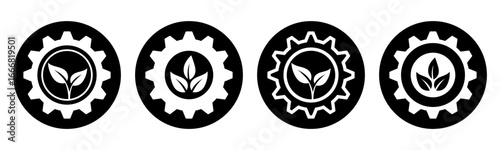 Set of gear with leaf icon vector symbol. Representing innovation, solution, and natural	