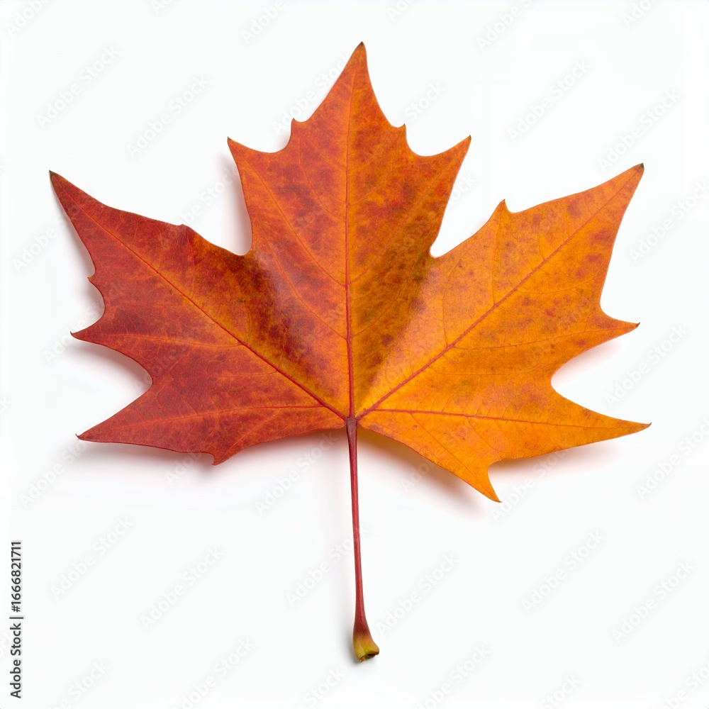 Fototapeta premium Autumnal maple leaf exhibiting vibrant coloration, symbolic season on white background