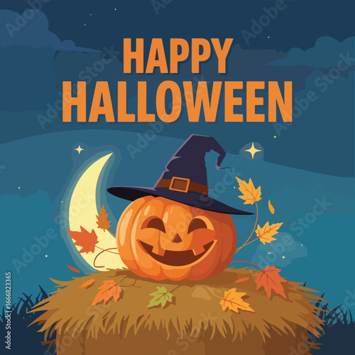 Flat Happy Halloween vector illustration background