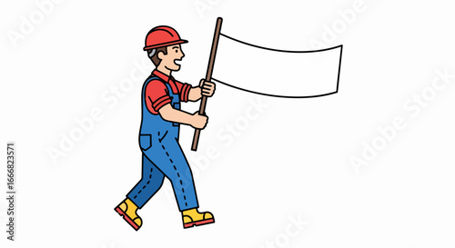 Worker Holding a Blank Banner.