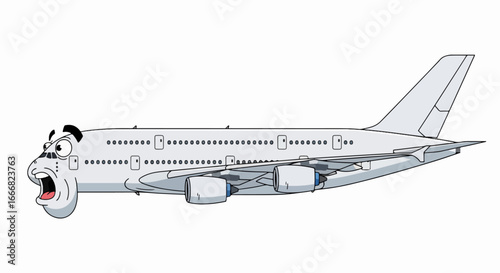 Cartoon airplane with a face ready for travel and flight.