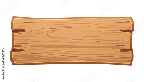 Cartoon wood plank with detailed grain, rustic style isolated on black background