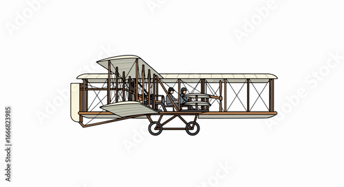 Wright Brothers Pioneering Aircraft - A Historical Aviation Illustration.