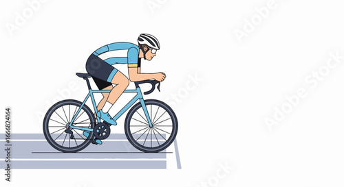 Cyclist in Blue and White Jersey Racing on Road.