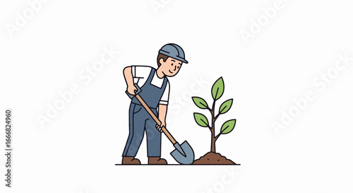 Man Planting a Young Tree Sapling.