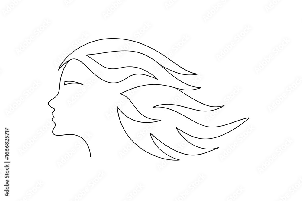 Minimalist continuous line drawing a woman's profile with flowing hair Continous line 1 Minimalist continuous line drawing a woman's profile with flowing hair Continous line 1