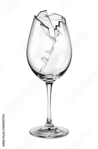 Fragile vessel aftermath a shattered wineglass with sharp fragmented edges in a pristine setting