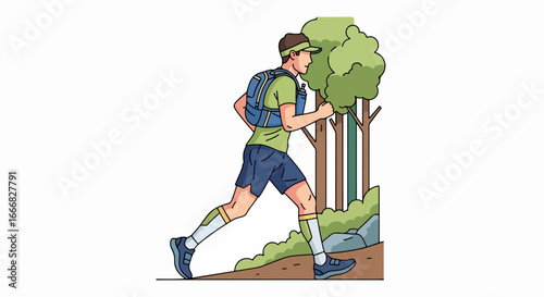 Trail runner in nature, enjoying outdoor fitness activity.