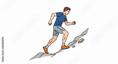 Focused man running uphill, demonstrating fitness and determination to succeed.