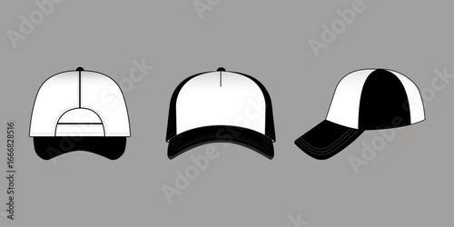 Two Tone White-Black Hip Hop Cap With Adjustable Snap Back Closure Design on White Background.
