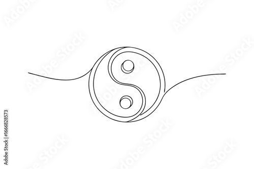 Stylized continuous line drawing a yin yang symbol with flowing lines Continous line