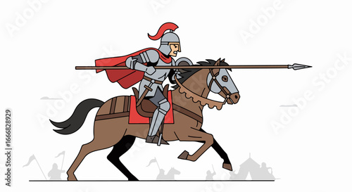 Medieval Knight on Horseback with Lance.