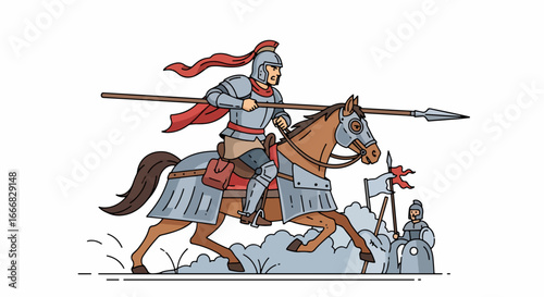Medieval Knight on Horseback with Spear Illustration.