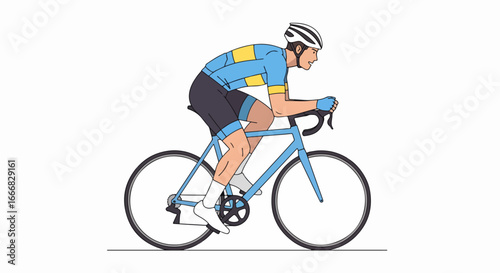 Professional Male Cyclist Riding a Road Bicycle Illustration.