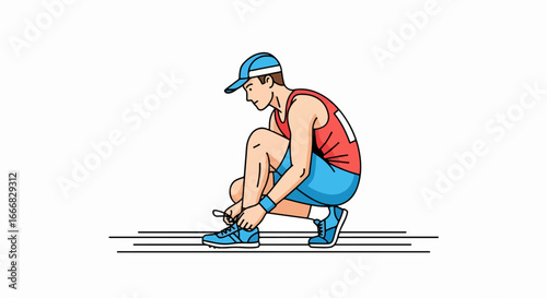 Runner Tying Shoelaces, Focused on Preparation.
