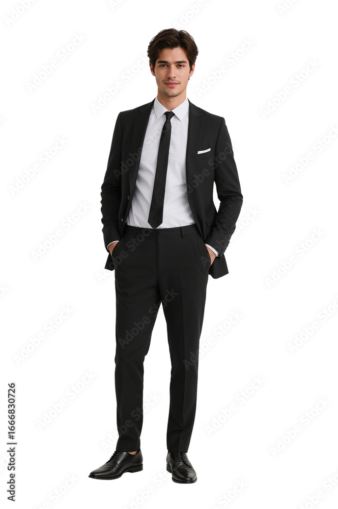 Elegance and poise a full shot of a confident man standing in formal attire against a transparent Elegance and poise a full shot of a confident man standing in formal attire against a transparent