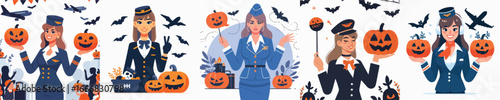 vector flight attendant celebrating Halloween