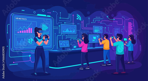 Futuristic Virtual Reality Experience with Interactive Data Visualization