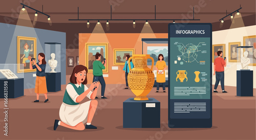 Animated Museum Visit Showcasing Artifacts and Capturing Cultural Appreciation