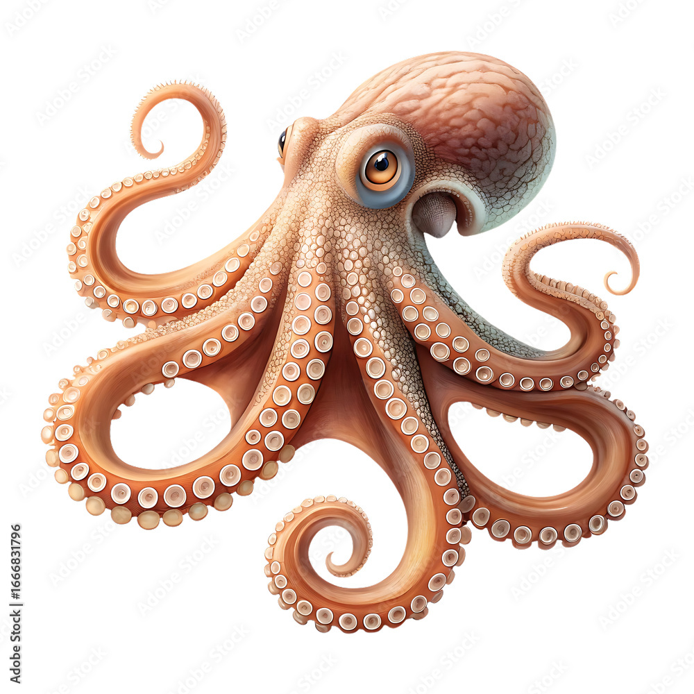 Obraz premium Hyperrealistic octopus detailed close-up underwater ocean life transparent background