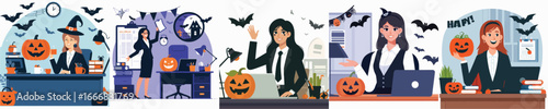 vector of female secretary celebrating Halloween