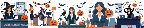 vector of female secretary celebrating Halloween