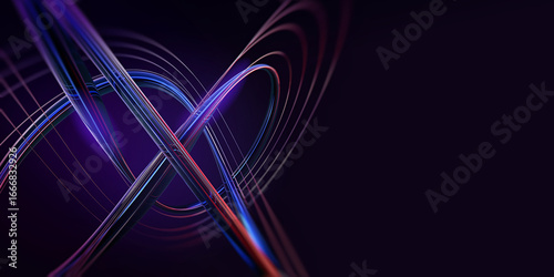 Fotografie 3D abstract lines intersect dark background, dynamic digital pattern