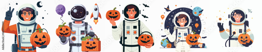 Fototapeta premium astronaut character vector celebrating Halloween