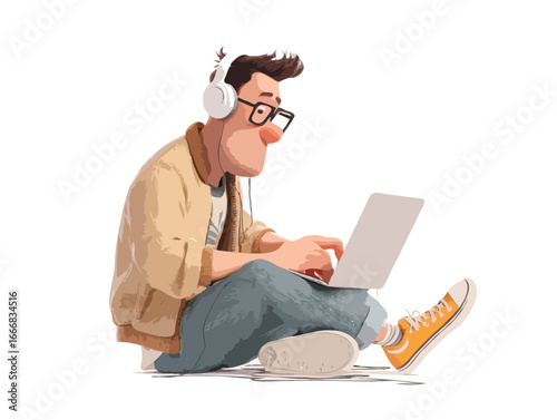 freelancer with laptop vector art