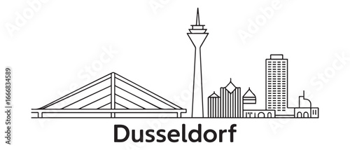 Detailed Dusseldorf skyline vector illustration. Dusseldorf buildings in line art style. with white background