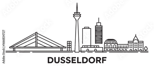 Detailed Dusseldorf skyline vector illustration. Dusseldorf buildings in line art style. with white background