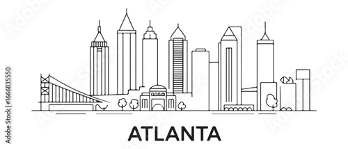 Detailed Atlanta skyline vector illustration. Atlanta buildings in line art style. with white background