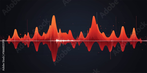 A digital cardiogram of a human heartbeat is represented by a red, undulating wave on a monitor, resembling a sound equalizer or audio pulse chart