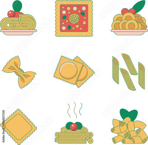 Delightful Pasta Icons Lasagna Pizza Ravioli and More
