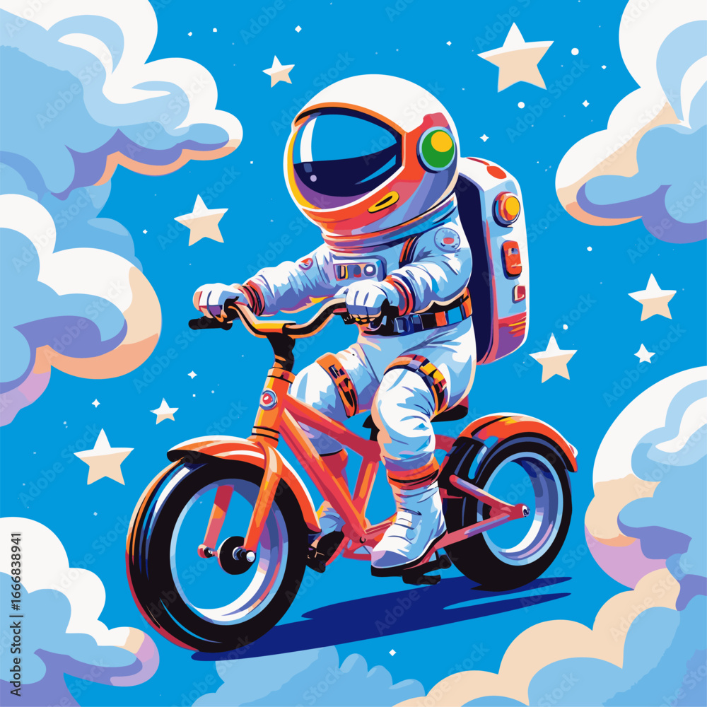Obraz premium vector astronaut playing bicycle