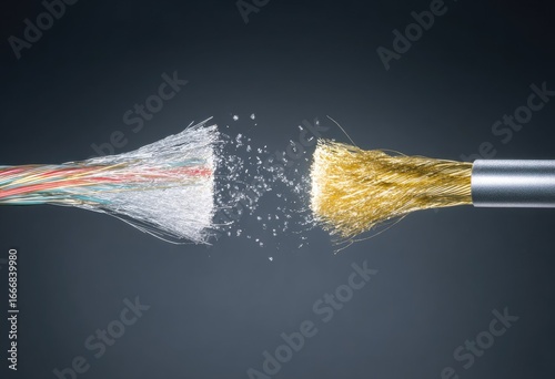 A severed electrical cable, fibers exploding