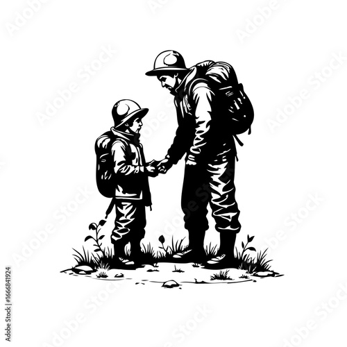 A bonding journey: father and son with backpacks embarking on an outdoor adventure together in