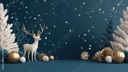 Fototapeta Naklejka Na Ścianę i Meble -  Merry Christmas Happy New Year invitation background, minimalist design with large blank space for social media