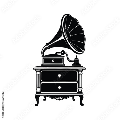Silhouette of a retro radio or gramophone, perfect for vintage, music, nostalgia, and antique-themed vector designs.