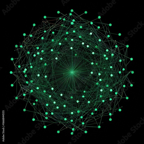 Green Nodes Connected by Lines on Black Background